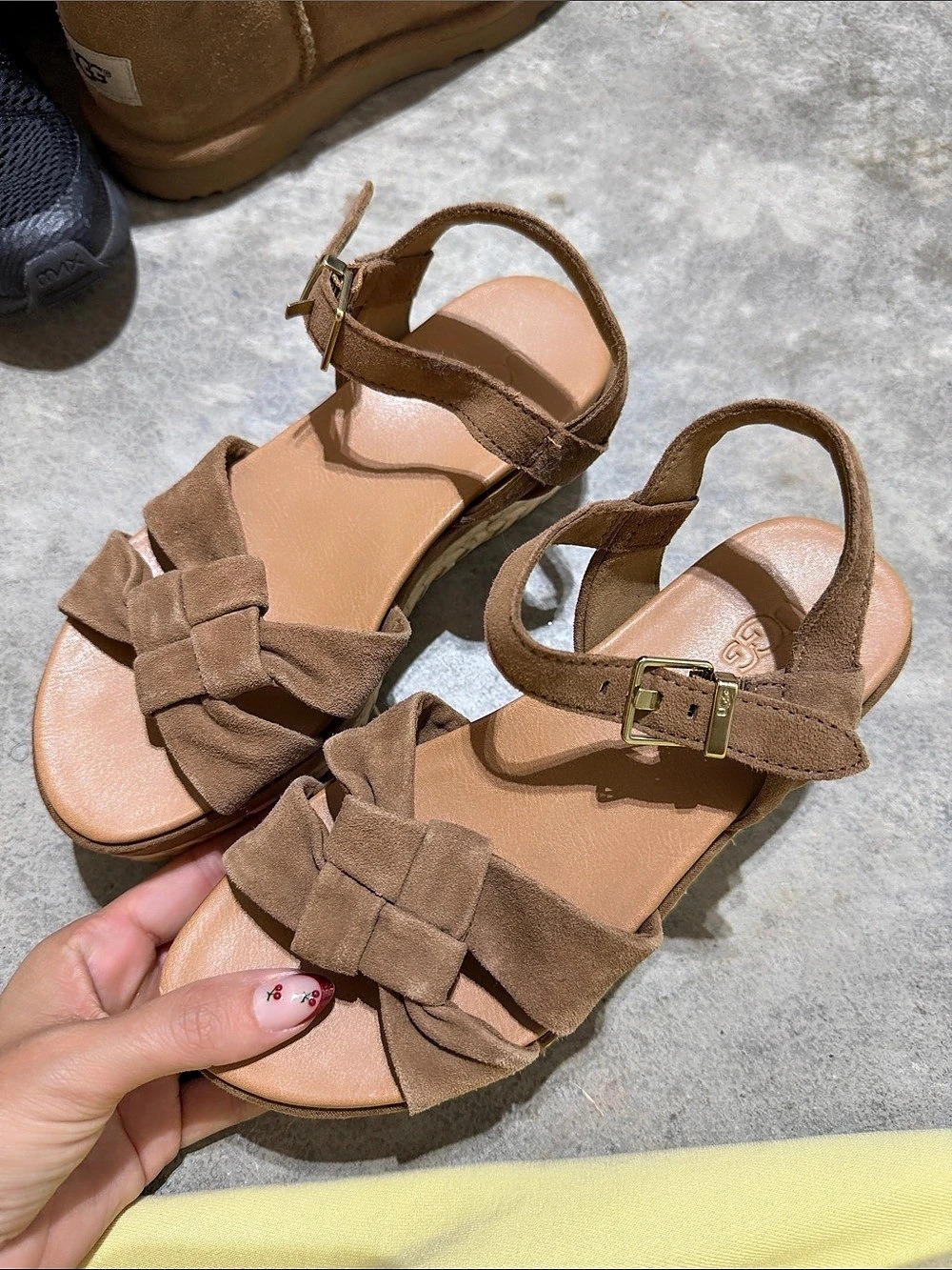 UGG Leanne Suede Wedge Espadrille Sandal Brown & Beige Wedge Sandals US 5